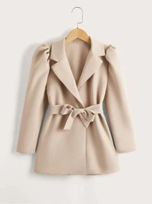 SHEIN 女孩泡泡袖腰帶外套 - 杏色 - 查看 1