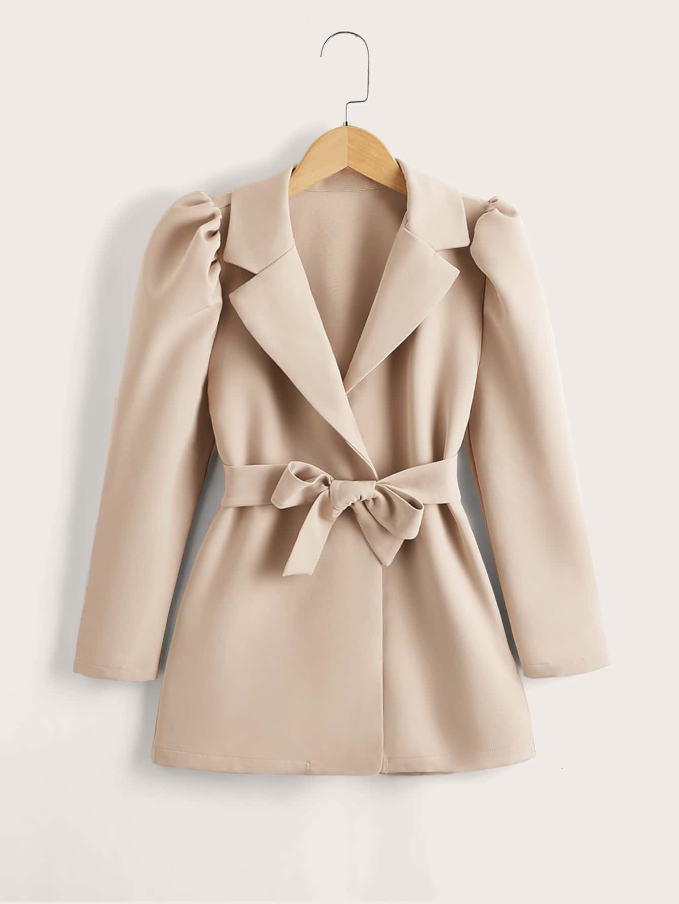 SHEIN 女孩泡泡袖腰帶外套 - 杏色 - 查看 1