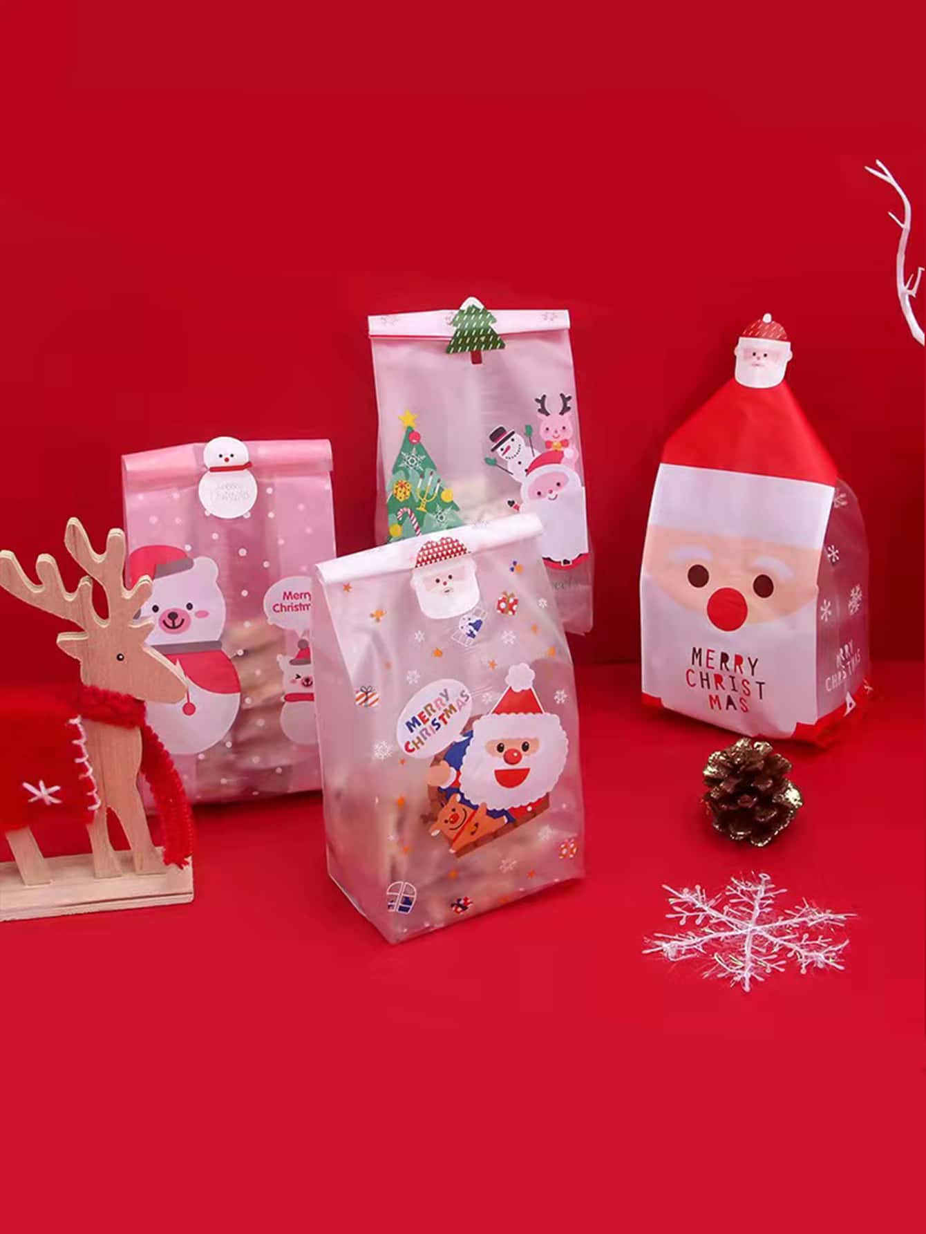 10入組聖誕節卡通圖案隨機包裝袋，婚禮派對禮品袋 - 彩色 - 查看 1