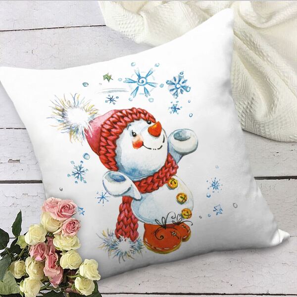 

Christmas Snowman Print Cushion Cover Without Filler, Multicolor