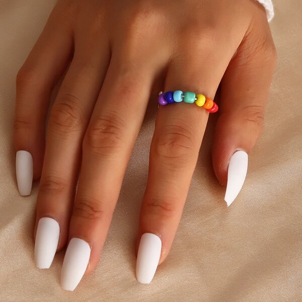 

Colorful Bead Decor Ring, Multicolor