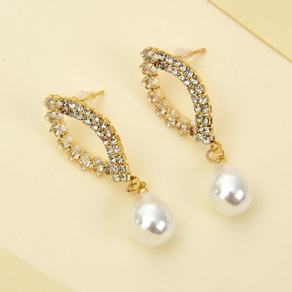 

Faux Pearl & Rhinestone Decor Drop Earrings, Gold