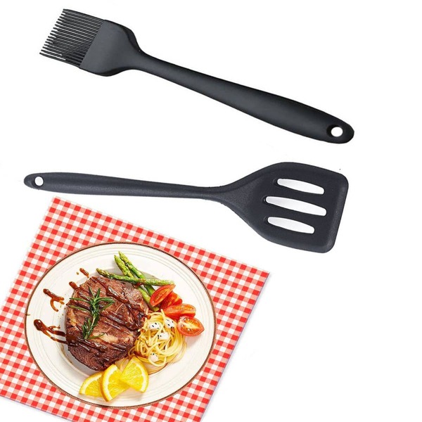 

2pcs Baking Spatula & Oil Brush Set, Black