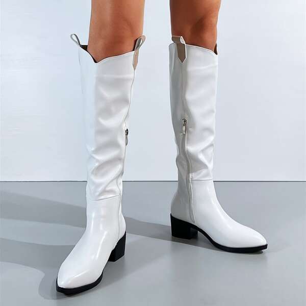 

Minimalist Side Zipper Chunky Boots, White