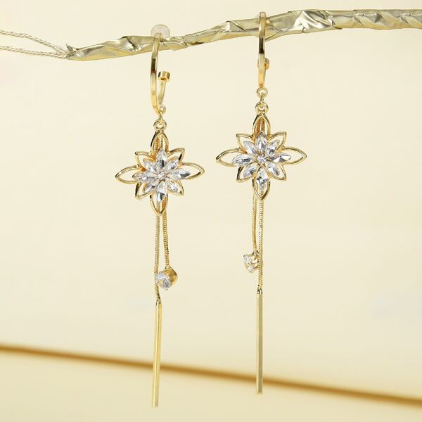 

Rhinestone Flower Decor Drop Earrings, Gold