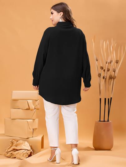 Modelyn Plus Button Front High Low Blouse Fall Cloth For Women