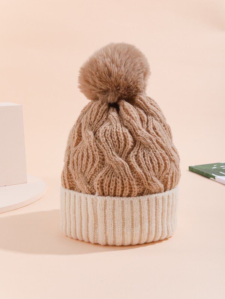 EMERY ROSE Pom Pom Knit Hat - Multicolor - View 1