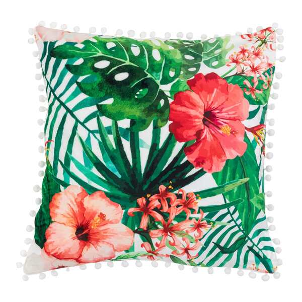 

Pom Pom Decor Flower Pattern Cushion Cover Without Filler, Multicolor