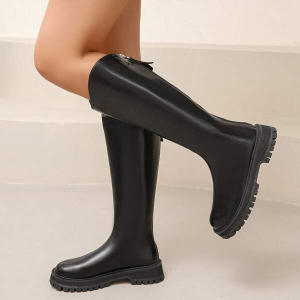 

Minimalist Back Zipper Riding Boots, Black