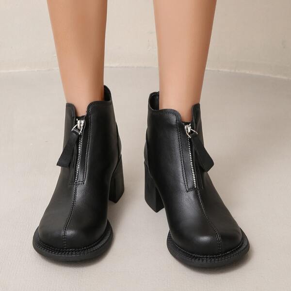 

Stitch Detail Front Zipper Chunky Classic Boots, Black