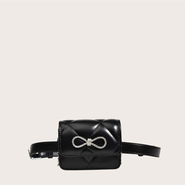 

Girls Quilted Bow Decor Fanny Pack, Black