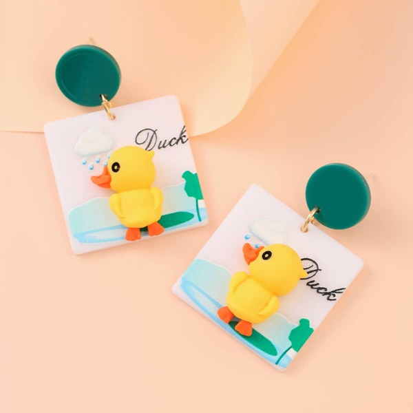 

Cartoon Duck Decor Geometric Drop Earrings, Multicolor