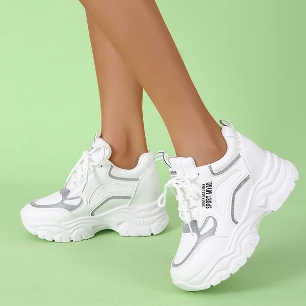 

Letter Graphic Lace-up Front Chunky Sneakers, White