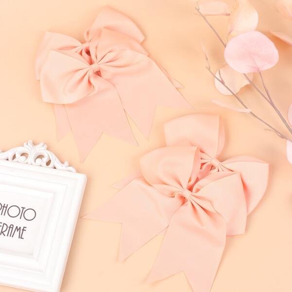 

4pcs Girls Bow Decor Hair Tie, Apricot