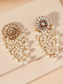 1 đôi Ngọc trai Giả & Pha lê Bông tai stud - trắng - Xem 3