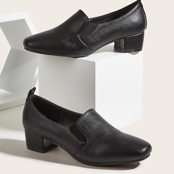 

Textured Square Toe Chunky Loafers, Black