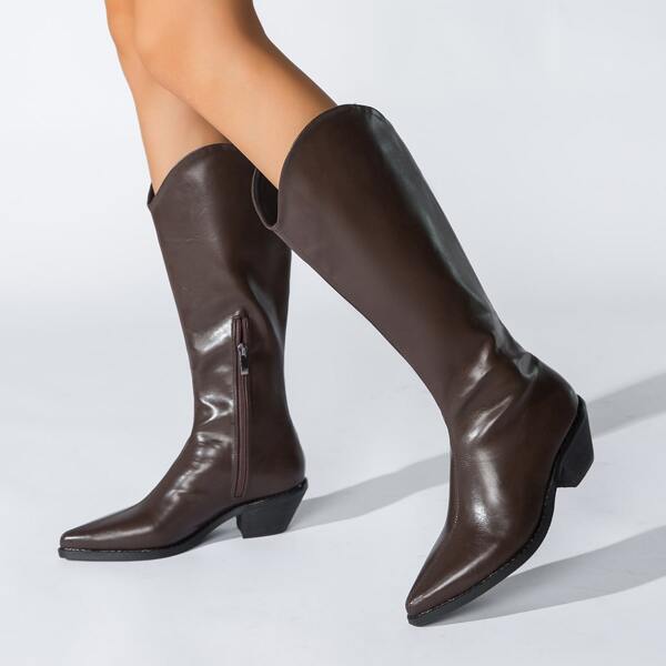 

Minimalist Side Zipper Chunky Boots, Mocha brown