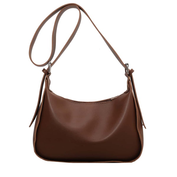 

Minimalist Zipper Baguette Bag, Coffee brown