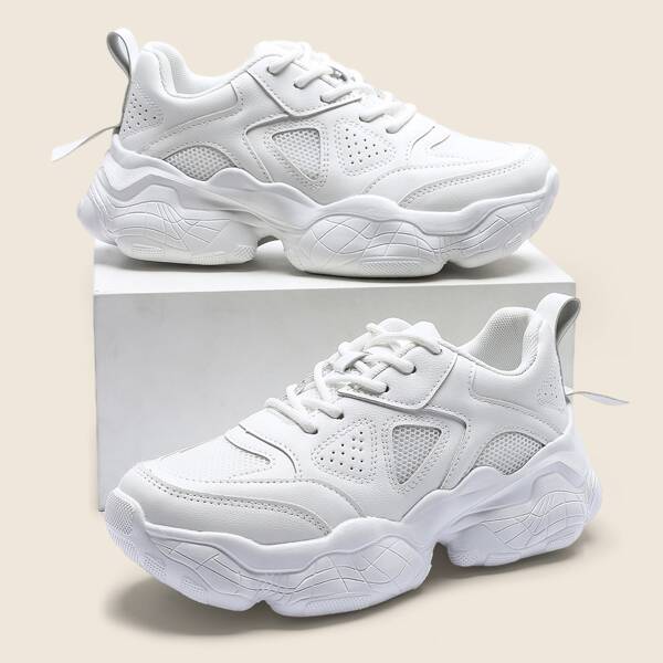 

Minimalist Breathable Lace-up Front Chunky Sneakers, White