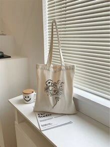 Túi mua sắm họa tiết hoa, Túi đi học, Sức chứa lớn, Cổ điển, Thường ngày, Có thể gấp lại, Di động, Thích hợp cho nữ sinh viên đại học, Hoàn hảo cho việc trở lại trường, Mua sắm, Trung học cơ sở, Trung học phổ thông, Đại học, Công việc, Kinh doanh, Đi làm - Màu be - Xem 1