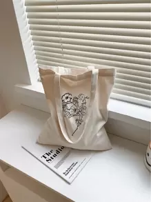 Túi mua sắm họa tiết hoa, Túi đi học, Sức chứa lớn, Cổ điển, Thường ngày, Có thể gấp lại, Di động, Thích hợp cho nữ sinh viên đại học, Hoàn hảo cho việc trở lại trường, Mua sắm, Trung học cơ sở, Trung học phổ thông, Đại học, Công việc, Kinh doanh, Đi làm - Màu be - Xem 3