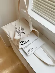 Túi mua sắm họa tiết hoa, Túi đi học, Sức chứa lớn, Cổ điển, Thường ngày, Có thể gấp lại, Di động, Thích hợp cho nữ sinh viên đại học, Hoàn hảo cho việc trở lại trường, Mua sắm, Trung học cơ sở, Trung học phổ thông, Đại học, Công việc, Kinh doanh, Đi làm - Màu be - Xem 6