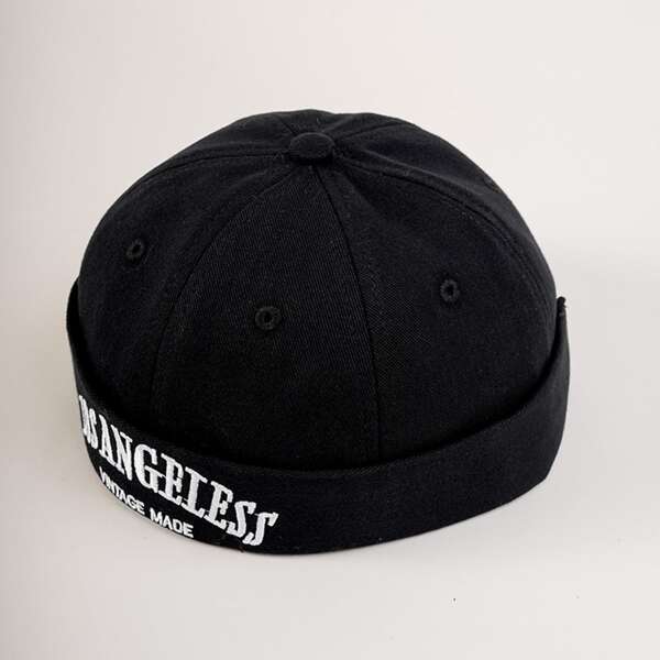 

Men Letter Embroidered Docker Hat, Black