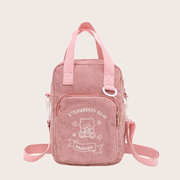 

Bear & Letter Graphic Square Bag, Pink