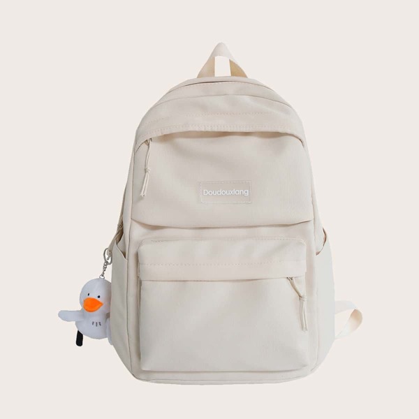 

Minimalist Functional Backpack With Cartoon Duck Charm, White