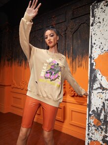 Nomouthh 骷髏和字母圖案鏤空落肩袖套頭衫 - 杏色 - 查看 1