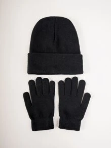 Bộ mũ len và găng tay trơn màu - Quà tặng Valentine - màu đen - Xem 1