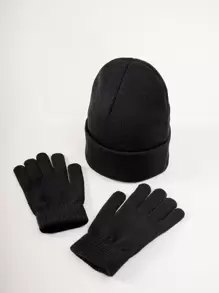 Bộ mũ len và găng tay trơn màu - Quà tặng Valentine - màu đen - Xem 2