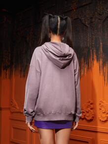 tedcreation Skeleton Print Drop Shoulder Hoodie - Dusty Purple - View 2
