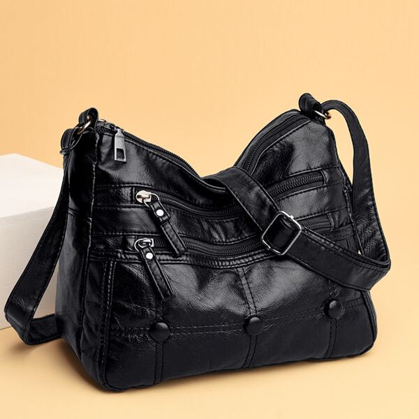 

Minimalist Plaid Crossbody Bag, Black