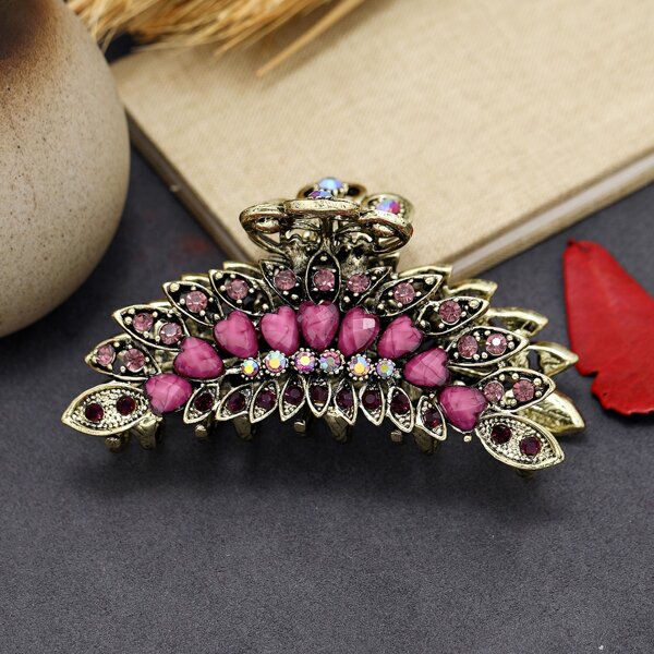 

Rhinestone Decor Hair Claw, Red violet
