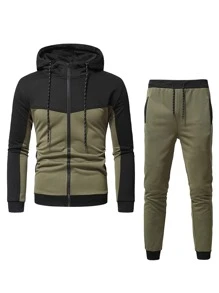 Manfinity Homme 男士雙色拉鏈連帽衫帶衛褲 - 彩色 - 查看 4