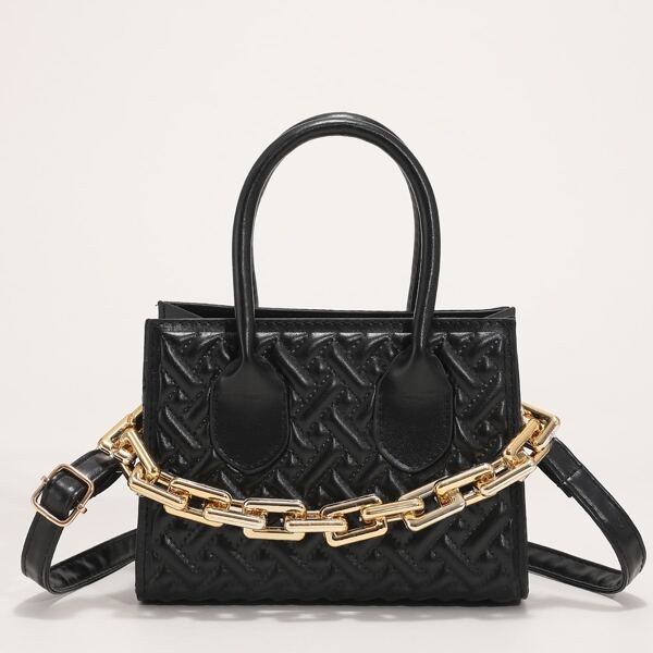

Textured Chain Decor Square Bag, Black
