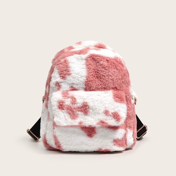 

Cow Pattern Fluffy Backpack, Pink