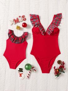 Bañador una pieza Navidad ribete con fruncido - Rojo - Ver 7