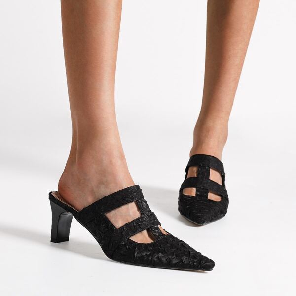 

Minimalist Cut Out Chunky Heeled Mules, Black