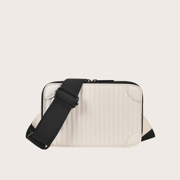 

Minimalist Striped Square Bag, White