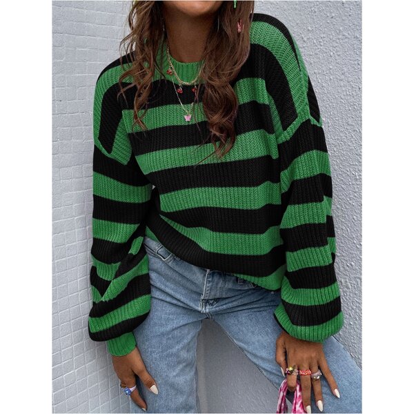

Striped Pattern Drop Shoulder Sweater, Multicolor
