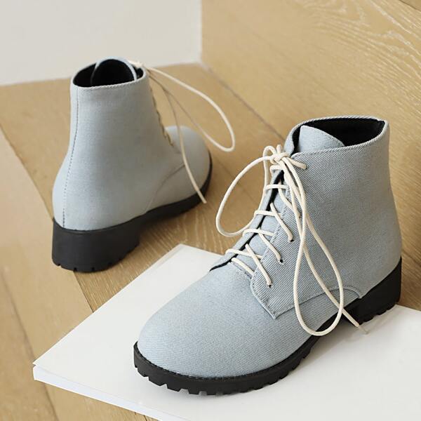 

Lace-up Front Chunky Heeled Ankle Boots, Baby blue