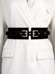 Square Buckle Corset Belt - Black - View 1