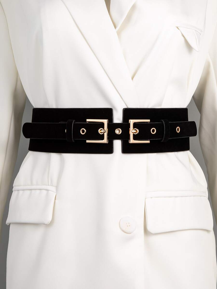 Square Buckle Corset Belt - Black - View 1