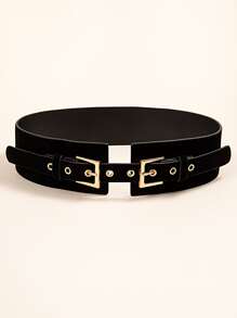 Square Buckle Corset Belt - Black - View 2