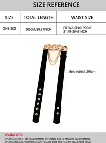 Cinturón decorativo con cadena elegante, apto para verano, escuela, otoño y Halloween - Negro - Ver 3