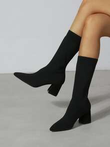Minimalist Chunky Heeled Sock Boots