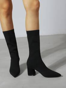 Minimalist Chunky Heeled Sock Boots