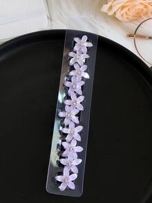 10件組女孩藍色水鑽花朵串珠髮夾，甜美迷你花卉髮飾，適合日常配戴或婚禮季節 - 紫色 - 查看 2